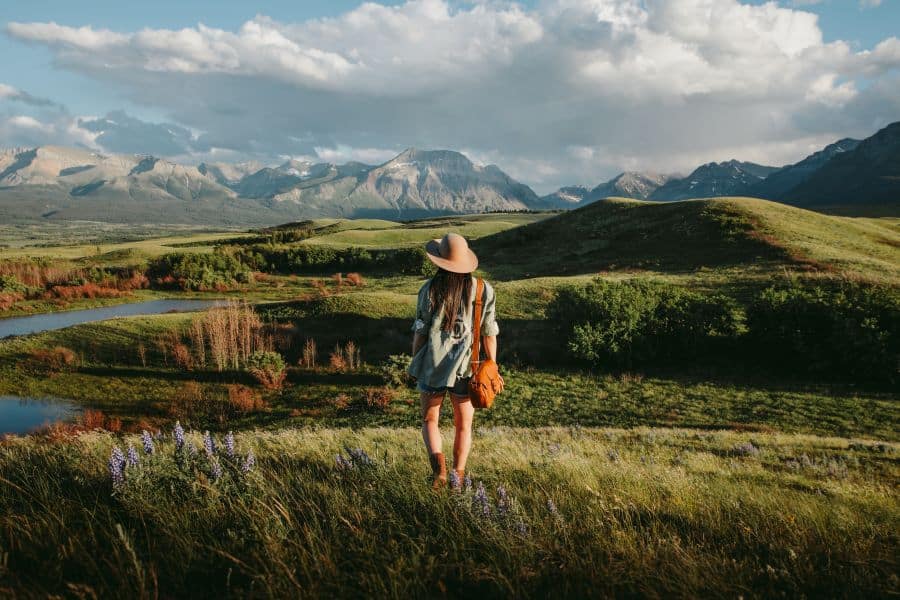 Wandelaar in Waterton National Park in Alberta in Canada.