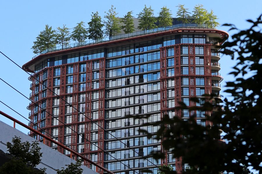 Het Woodward gebouw in Vancouver in British Columbia in Canada.