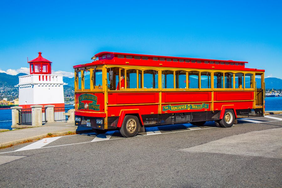 Trolley in Vancouver tijdens een Hop-On Hop-Off tour in Canada.