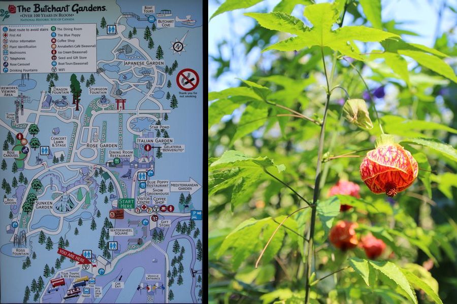 Plattegrond van Butchart Gardens in Victoria in Canada.
