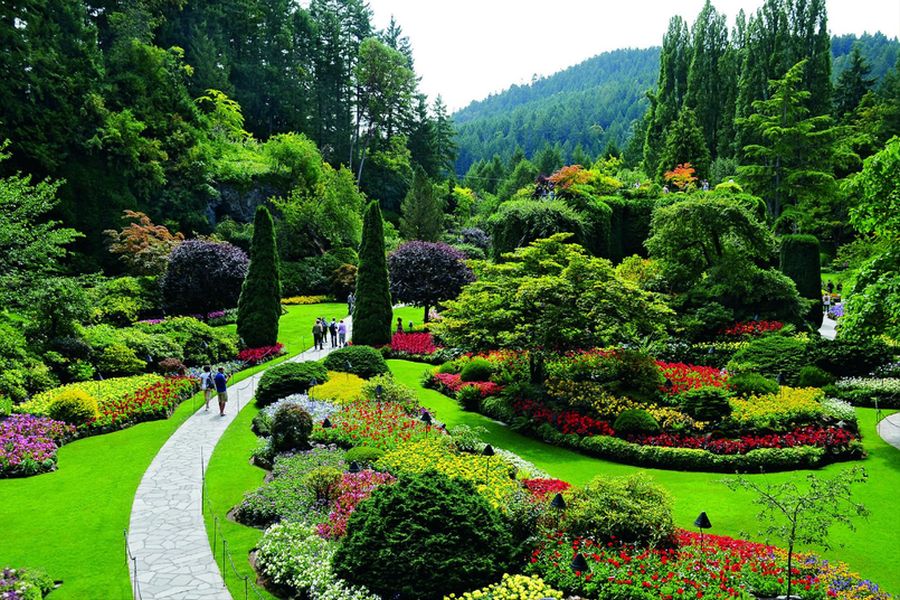 Uitzicht over Butchart Gardens in Victoria in British Columbia.