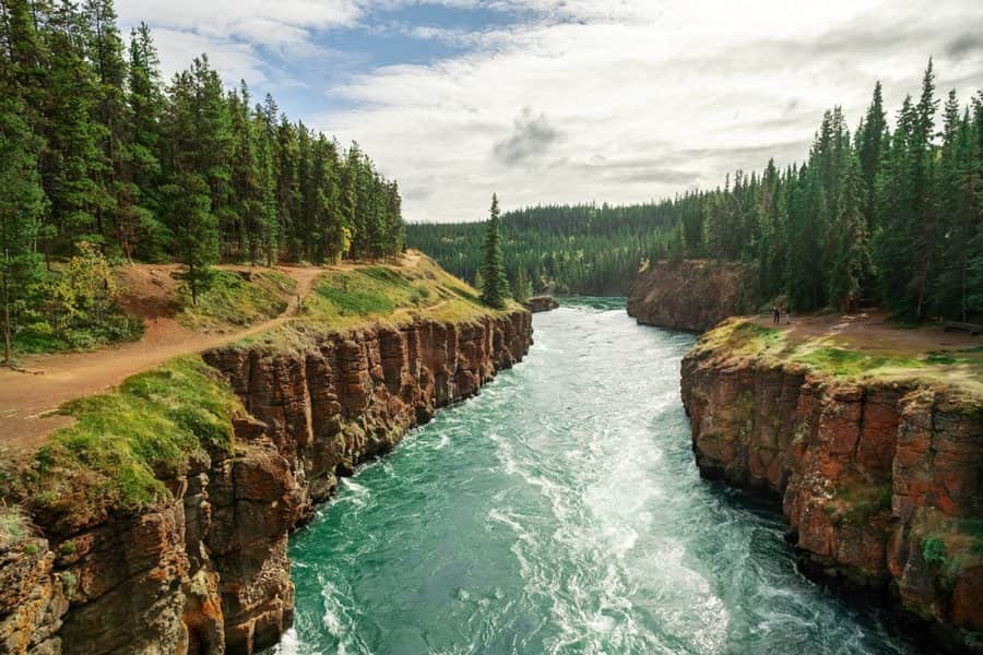 Uitzicht op Miles Canyon in de Yukon in Canada.