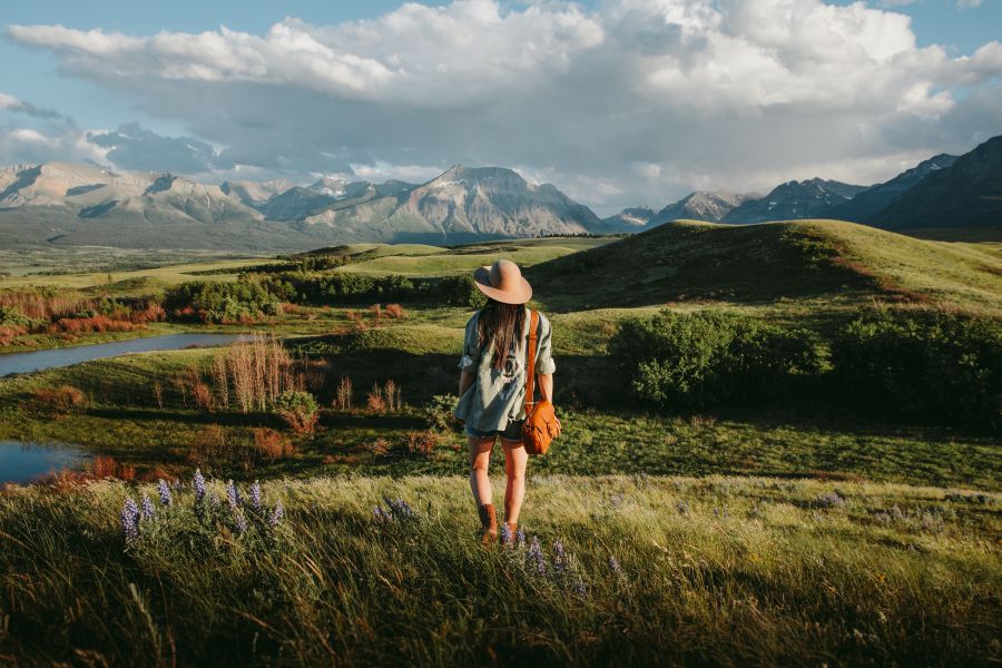 Wandelaar in Waterton National Park in Alberta in Canada.