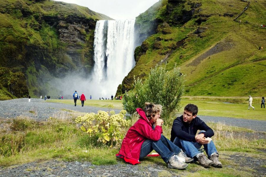 Skogafoss waterval, busrondreis IJsland