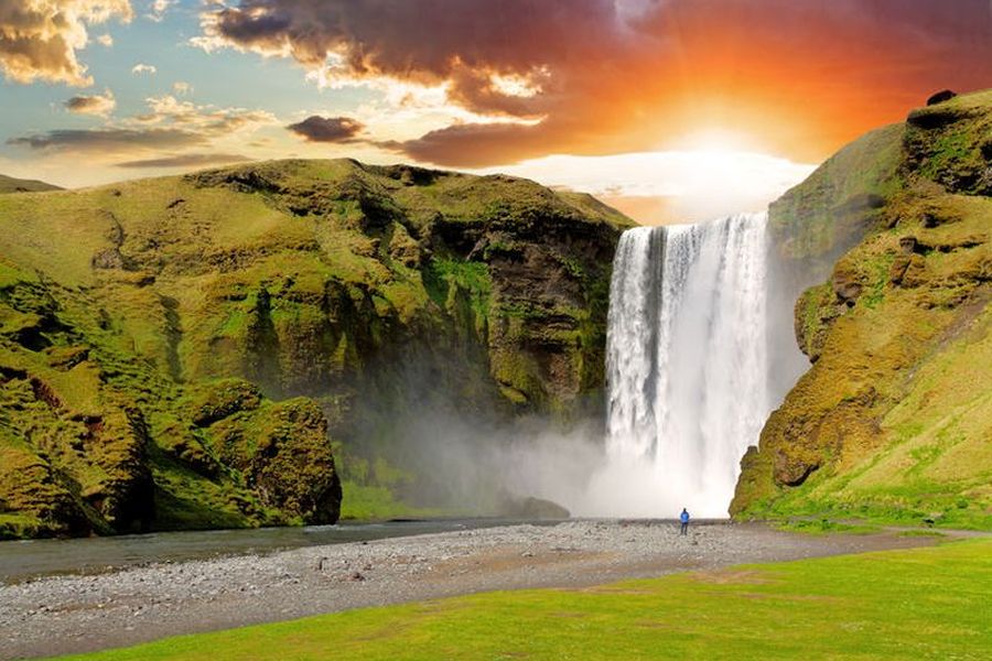 Skogafoss waterval zonsondergang IJsland