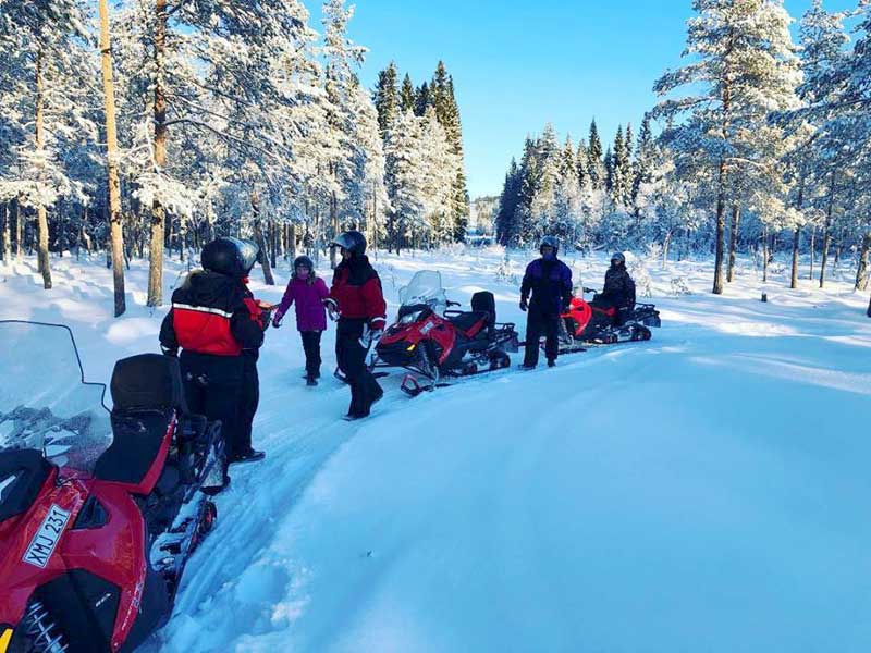 Het bos in tijdens sneeuwscootersafari in Stöten, Zweden