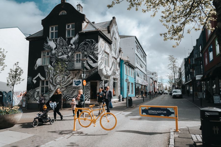Laugavegur winkelstraat Reykjavik IJsland